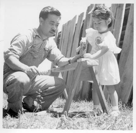 A picture of George Nakashima with his daughter, Mira. Source: Courtesy of the George Nakashima Foundation for Peace